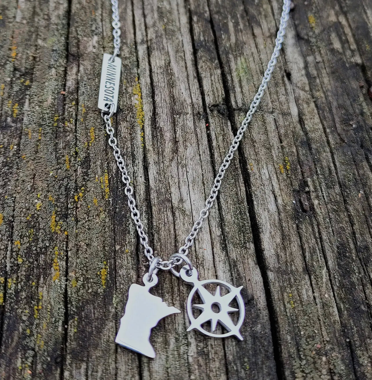 Minnesota State/Compass Charm Necklace