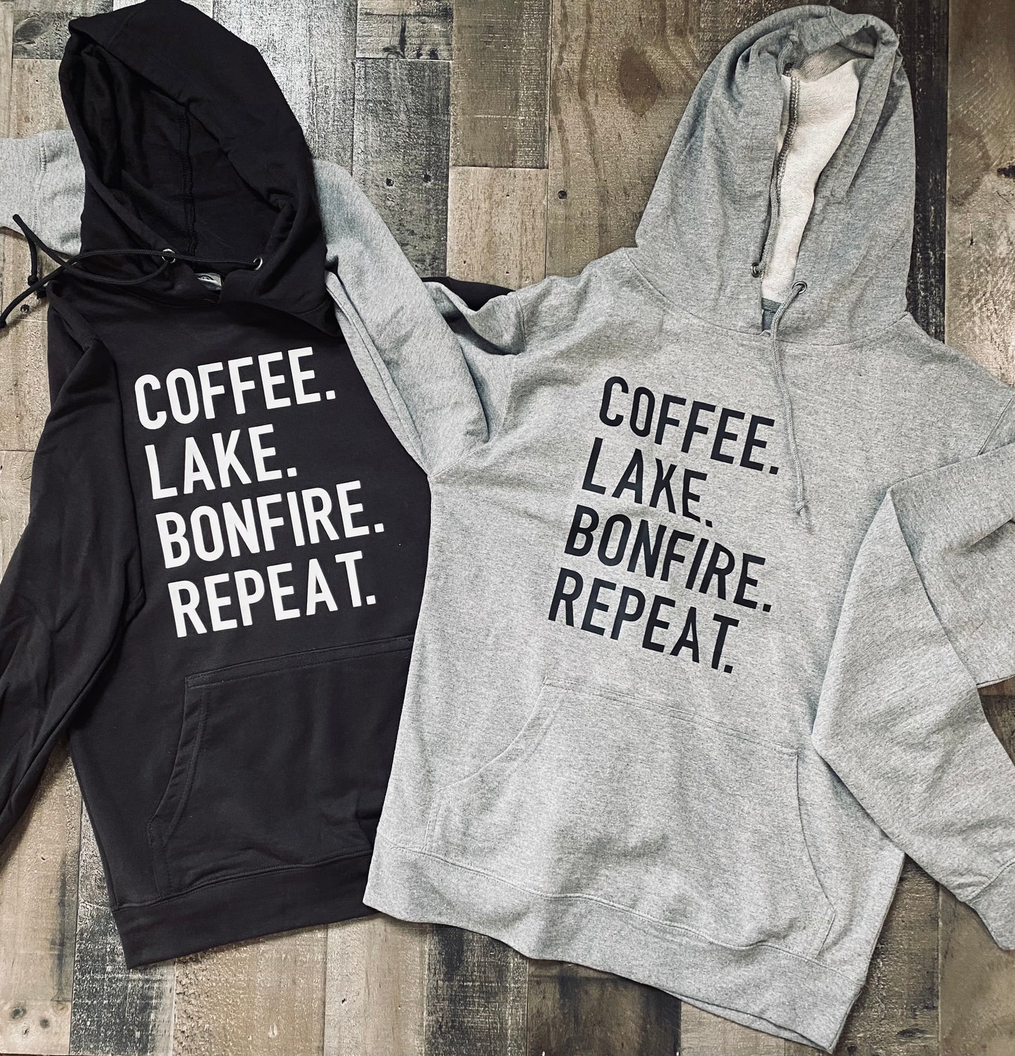 Coffee.Lake.Bonfire.Repeat. Lightweight hoodie.